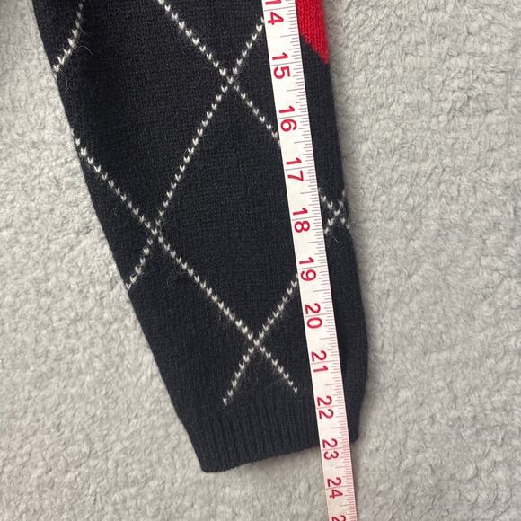 VTG Evan Picone Argyle Cardigan Lambswool Angora Black Red 80's Size PM Preppy - Picture 5 of 7